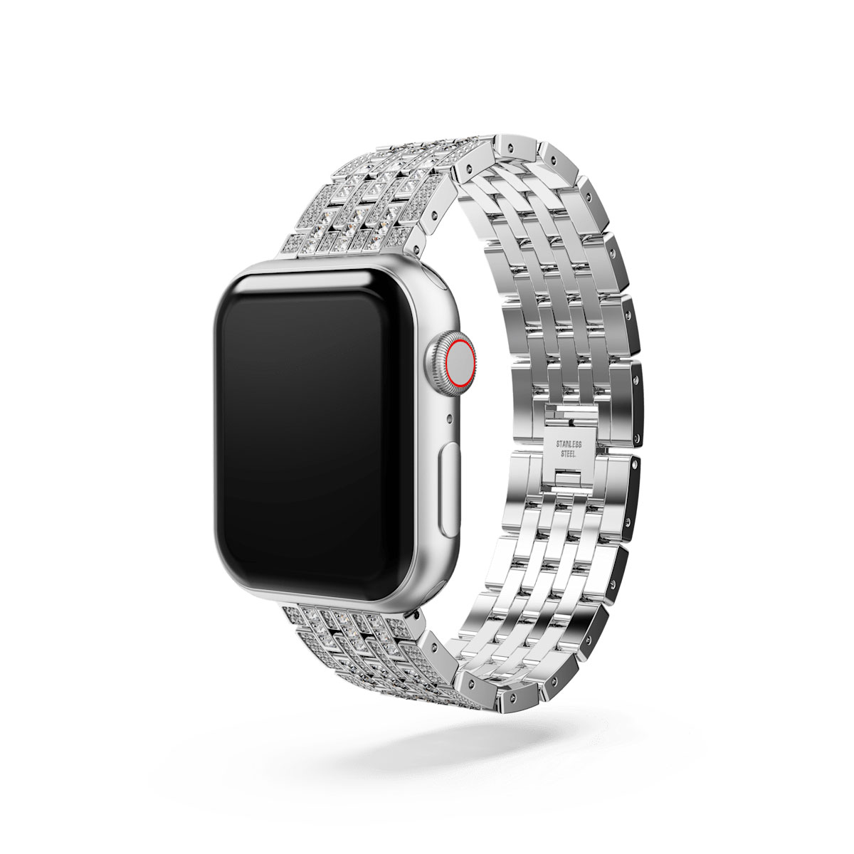 Swarovski Sparkling Princess Apple Watch V3 Silver Stainless Steel Strap